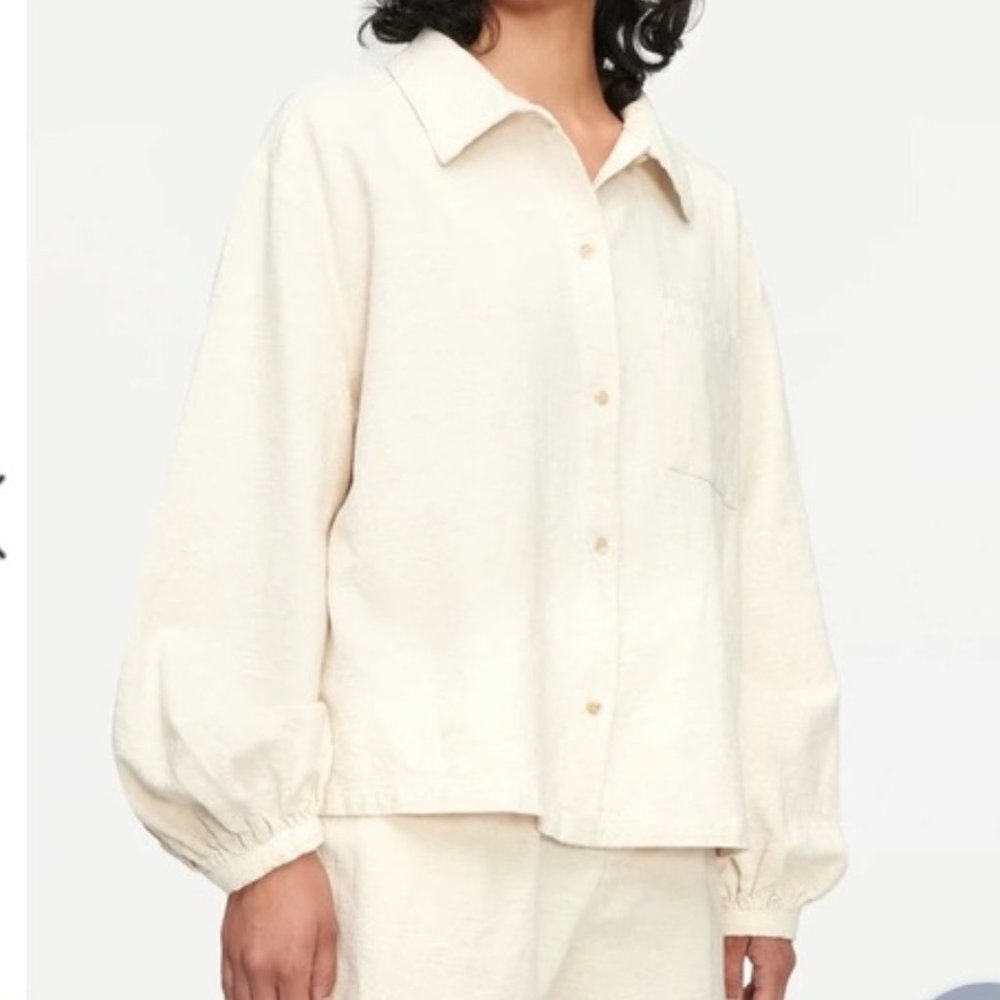 LACAUSA Sonny Linen Top M Off White Natural Button Up Blouse Boho Minimalist